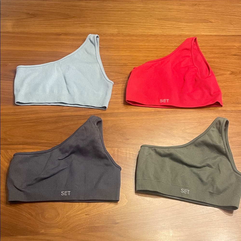 Set of Four One-Shoulder Sports Bras